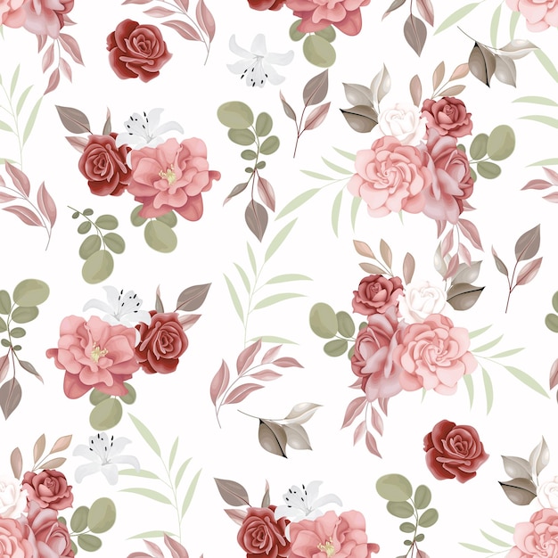 Beautiful seamless pattern beautiful flower and leaves 