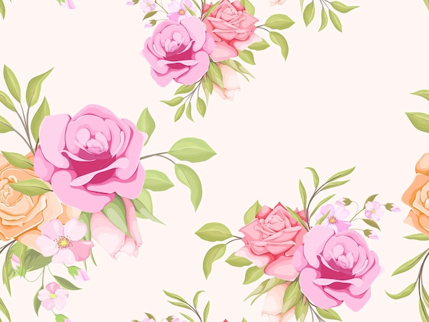 Beautiful Seamless Pattern Design Floral With Roses and Leaves