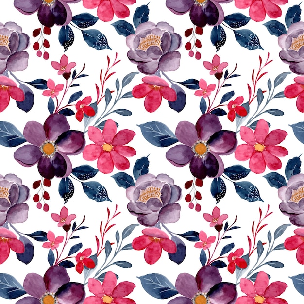 Beautiful seamless pattern of red burgundy flower with watercolor