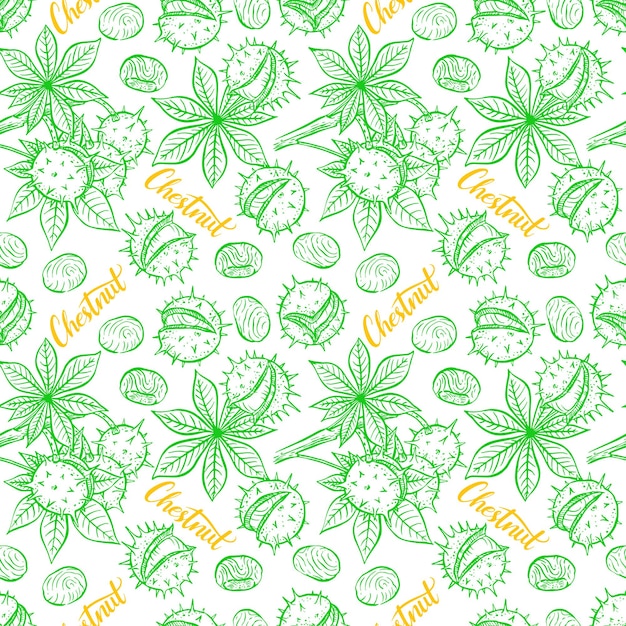 Beautiful seamless pattern of sketch chestnuts. hand-drawn illustration