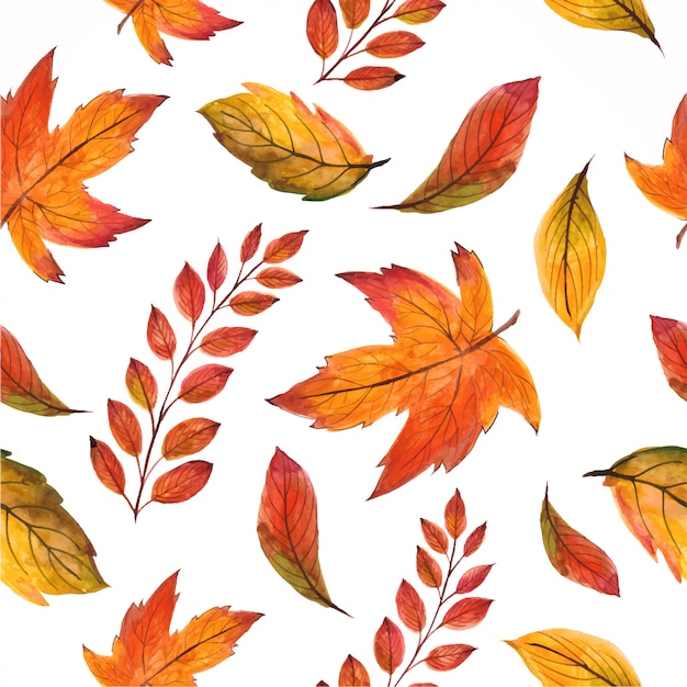 Beautiful seamless pattern with autumn leaves. Watercolor handpainted illustration.