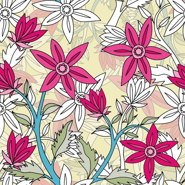 Beautiful seamless pattern with hand drawn flowers Stock illustration