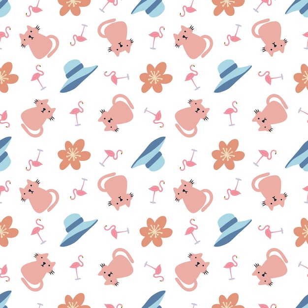 Beautiful seamless pattern with icons and design elements cute animals