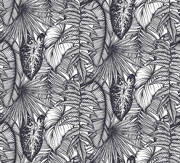 Beautiful seamless pattern with tropical jungle palm monstera banana leaves