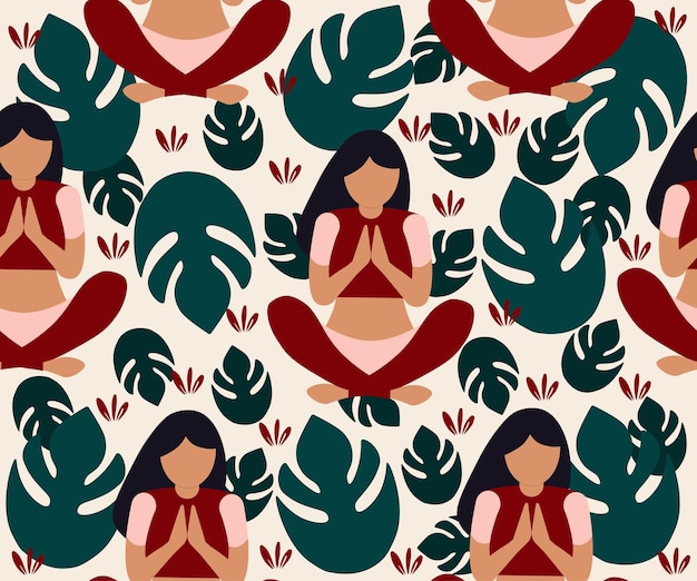 Beautiful seamless yoga pattern young meditating