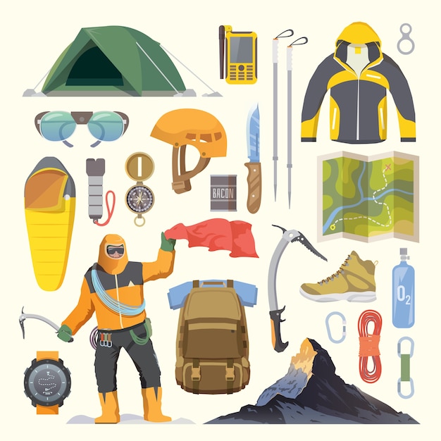 Beautiful set of flat icons on the theme of Climbing