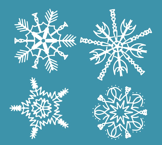 Beautiful set white snowflakes on a blue background for winter design of Christmas New Year