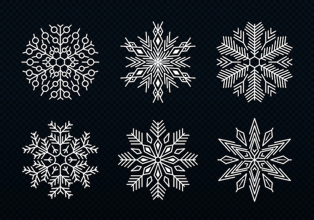 Beautiful set white snowflakes Frozen silhouettes of crystal snowflakes