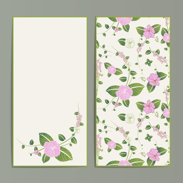 Beautiful shrubs and flora seamless pattern card template set