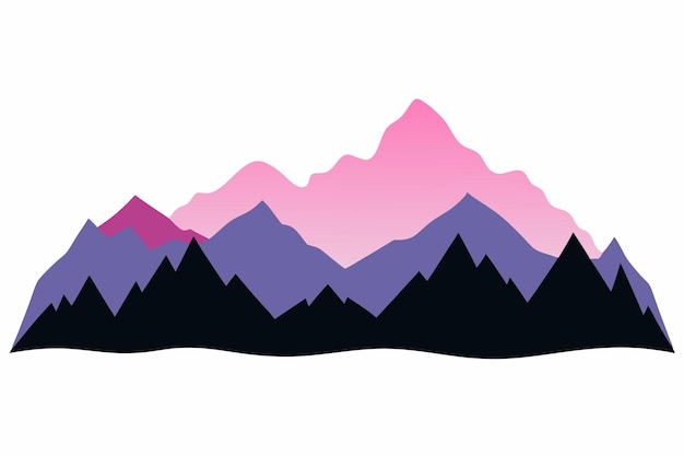 Beautiful Silhouette of Mountains Merging with a Watercolor Sky