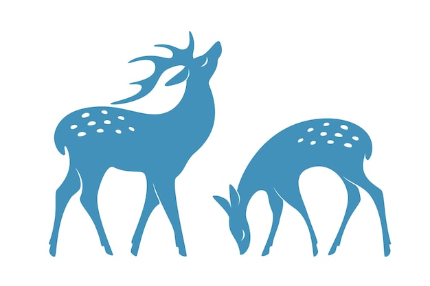 Beautiful silhouettes deer on white background. Winter elements for decor and holiday postcards.