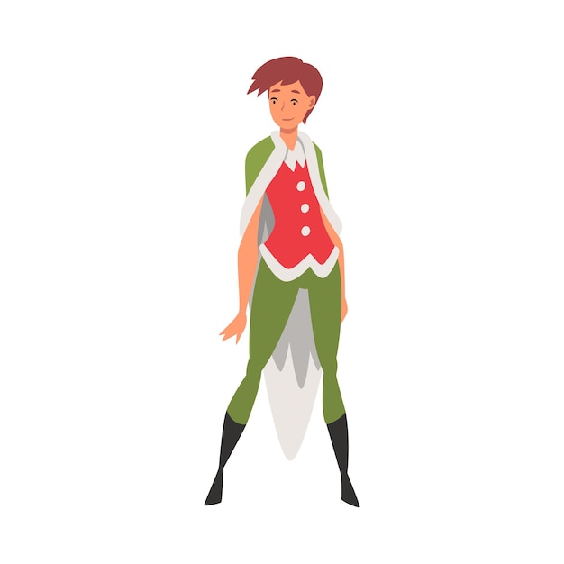 Vector beautiful smiling girl wearing red and green christmas costume vector illustration