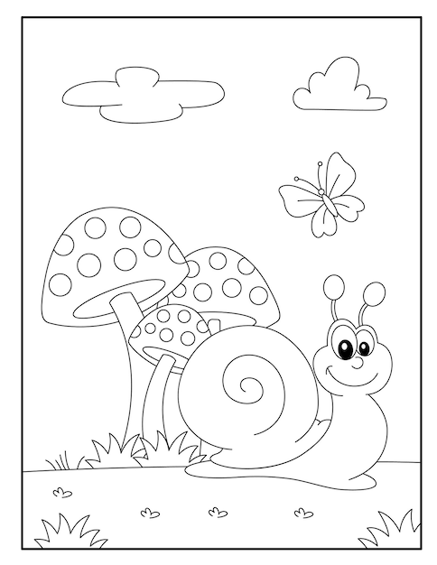 Beautiful snail coloring page for kids