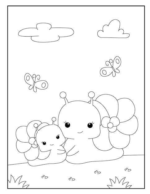 Beautiful snail coloring page for kids