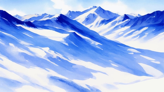 Beautiful Snowy Mountains Landscape Watercolor Painting Vector Illustration