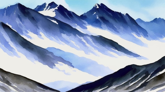 Beautiful Snowy Mountains Landscape Watercolor Painting Vector Illustration