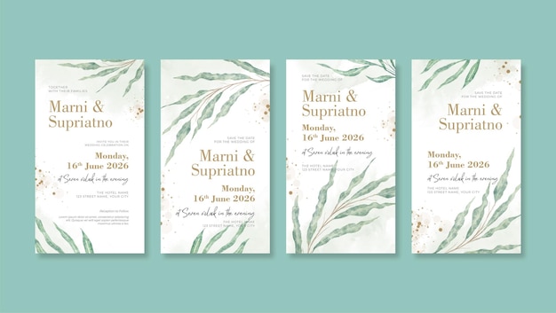 Beautiful social media stories for elegant wedding with watercolor eucalyptus