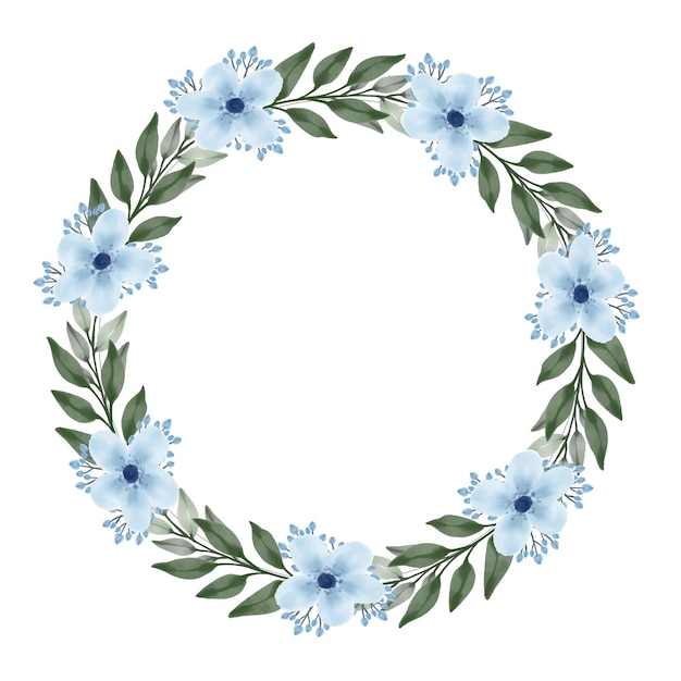 beautiful of soft blue wreath circle frame with blue flower and green leaves