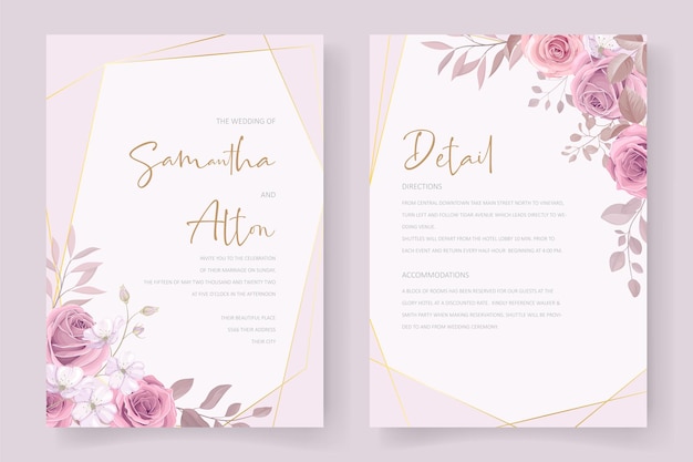 Beautiful soft floral and leaves wedding invitation card design