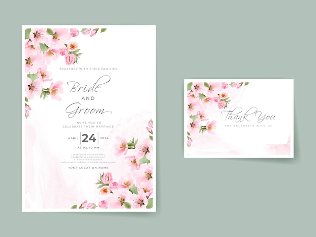 Beautiful soft pink cherry blossom wedding invitation card