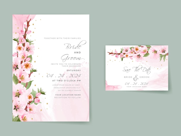 Beautiful soft pink cherry blossom wedding invitation card