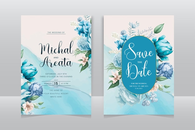 Beautiful splash and floral watercolor wedding card template