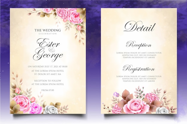 Beautiful splash and floral watercolor wedding card template