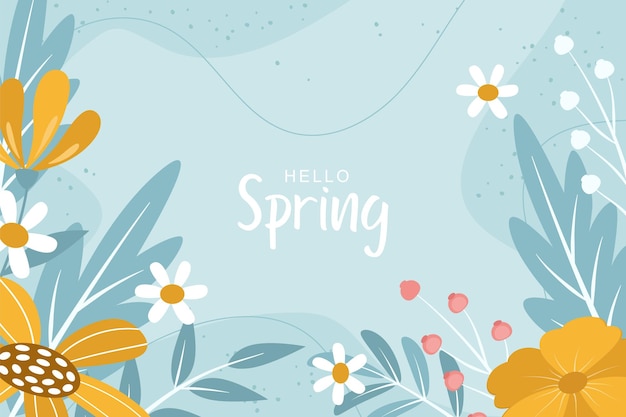 Beautiful spring background with hand drawn flowers