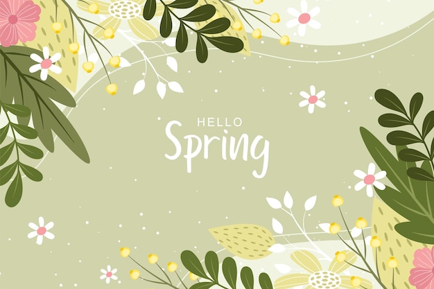 Beautiful spring background with hand drawn flowers