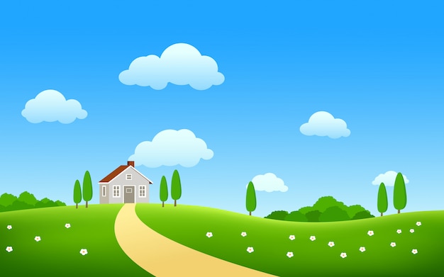 Beautiful spring in countryside vector landscape