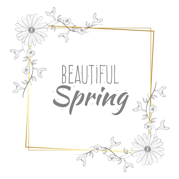 Beautiful spring lettering on golden frame