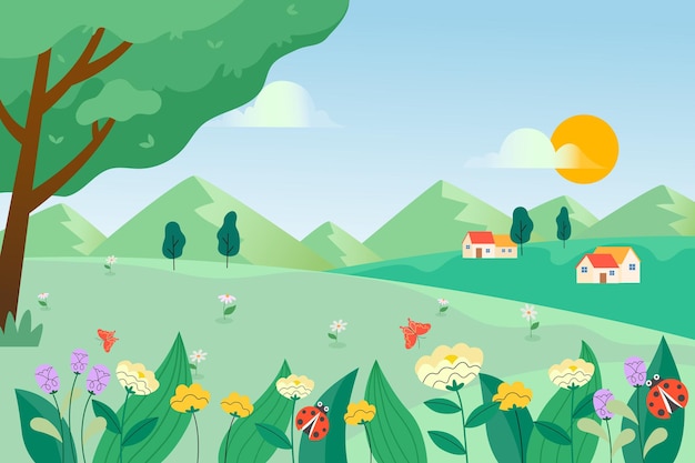 Beautiful spring natural landscape illustration