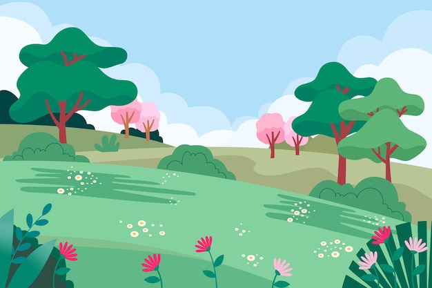 Beautiful spring natural landscape illustration