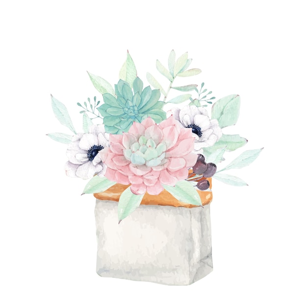 Beautiful succulent floral bouquet in a paper bag