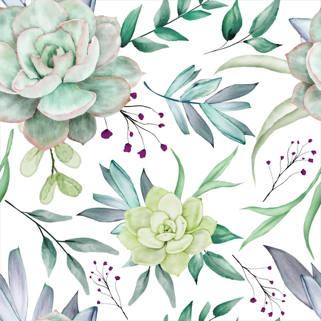 beautiful succulent flower watercolor seamless pattern