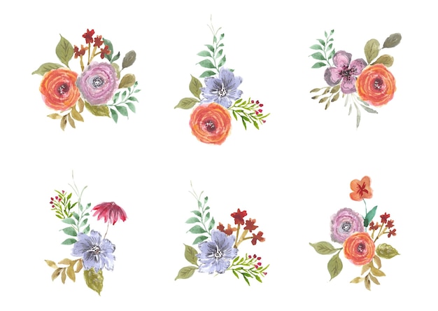 Beautiful summer floral bouquet watercolor collection