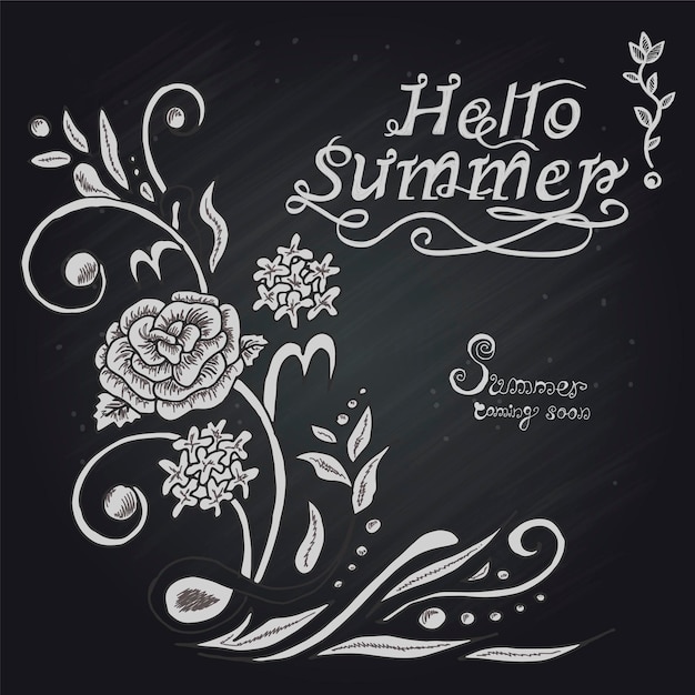 Beautiful summer pattern of flowers Decoration from roses on a chalkboard Shalk Fashio vector