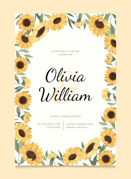 Vector beautiful sun flower wedding invitation template