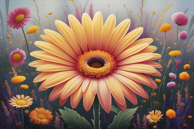 Beautiful sunflower in the field 3d rendering