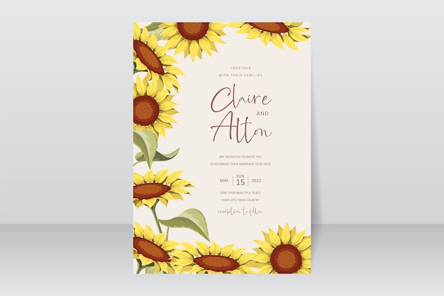 Vector beautiful sunflower wedding invitation card template