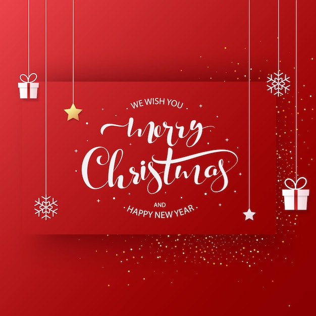 Beautiful text design of Merry Christmas on red color background