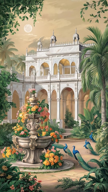 Beautiful Traditional Mughal Garden Illustration