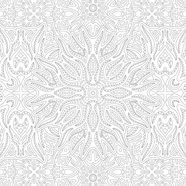 Beautiful tribal linear monochrome illustration for adult coloring book page