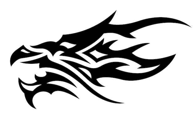 Beautiful tribal tattoo vector illustration with black dragon head isolated on the white background