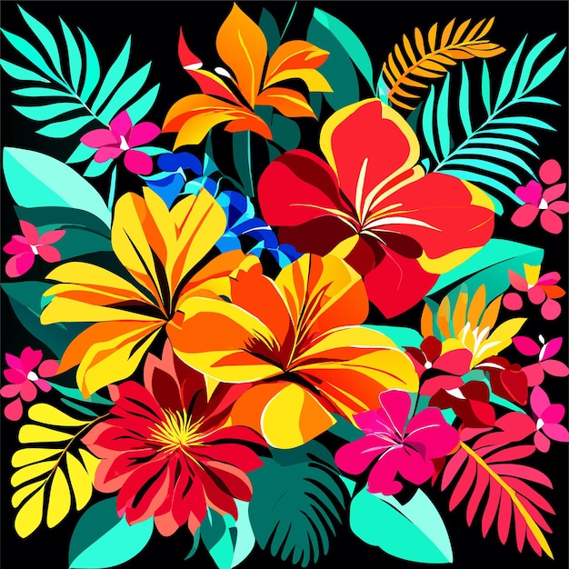 Beautiful tropical flowers set