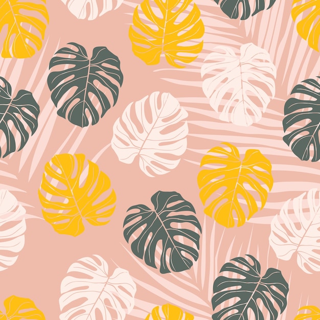 Beautiful tropical leaves branch seamless pattern design Tropical leaves background