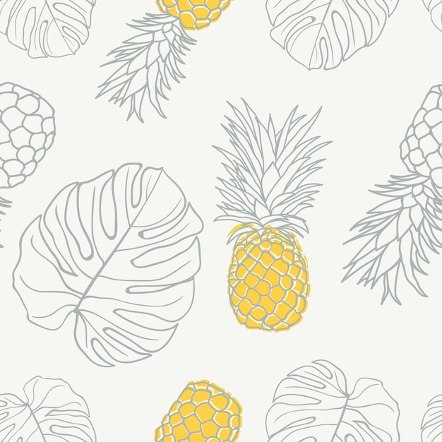 Vector beautiful tropical pineapples and leaves pattern design. good for prints, wrapping, textile