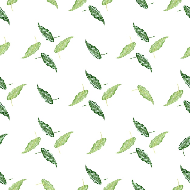 Beautiful tropical seamless pattern with green leaves isolated on white background.