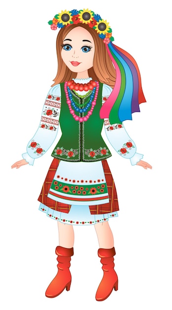 beautiful ukrainian girl in national ukrainian costume. vector illustration