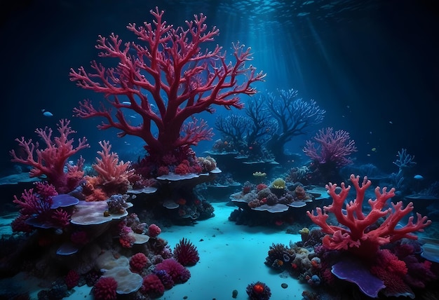 Vector a beautiful underwater scene with coral reefs and fish the light shines through the water creating a peaceful and serene atmosphere